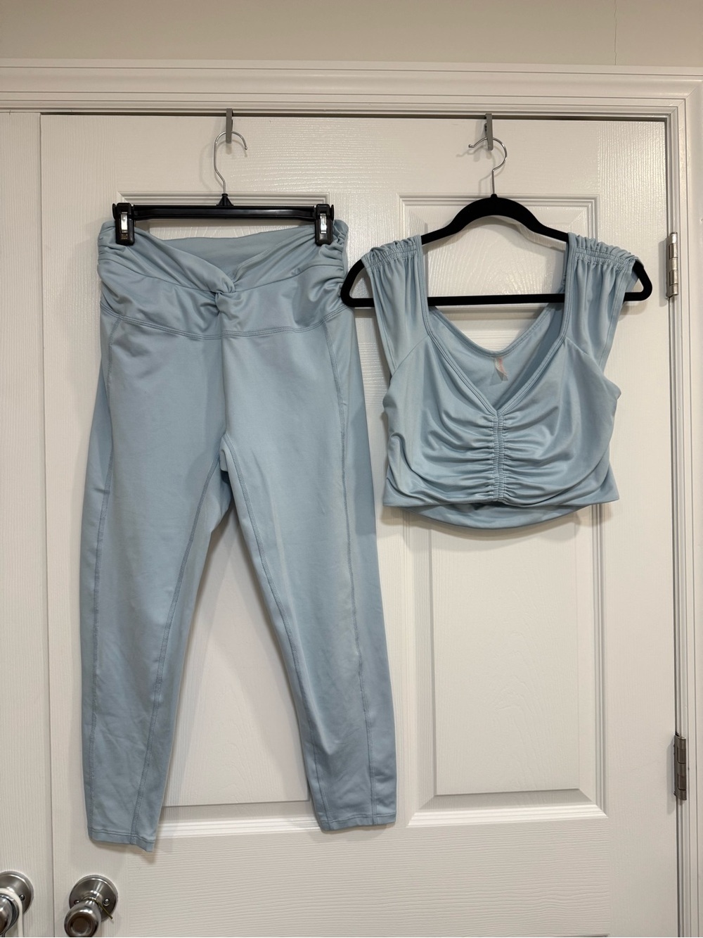 Light Blue Ruched Crop Top & High-Waist Pants Free People Active Set